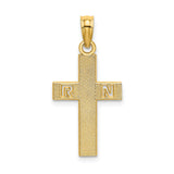 14k Yellow Gold Latin Cross Pendant with Textured Design, Christian RN Jewelry for Men and Women