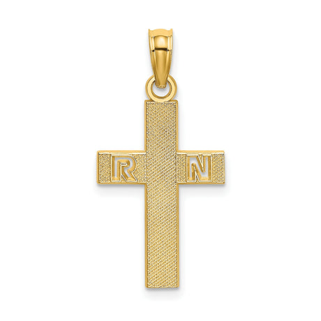 14k Yellow Gold Latin Cross Pendant with Textured Design, Christian RN Jewelry for Men and Women