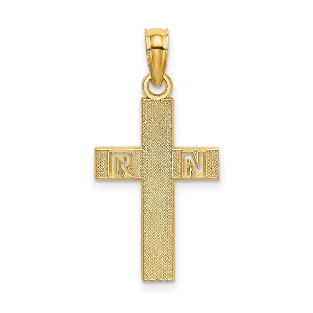 14k Yellow Gold Latin Cross Pendant with Textured Design, Christian RN Jewelry for Men and Women