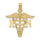 14k Yellow Gold RN Pendant with Caduceus Symbol, Medical Charm for Nurses