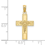 RN Letters And Caduceus Symbol On Latin Cross Charm Pendant in Real 14k Yellow Gold