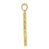 Solid Polished And Textured Greek Key Latin Cross Charm Pendant in Real 14k Yellow Gold