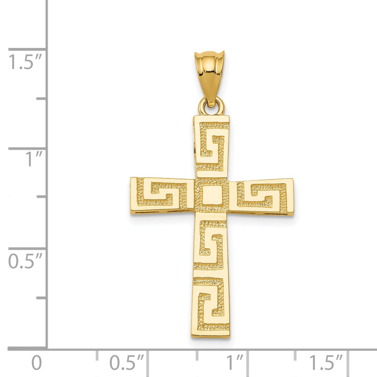 Solid Polished And Textured Greek Key Latin Cross Charm Pendant in Real 14k Yellow Gold