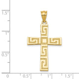 Solid Polished And Textured Greek Key Latin Cross Charm Pendant in Real 14k Yellow Gold