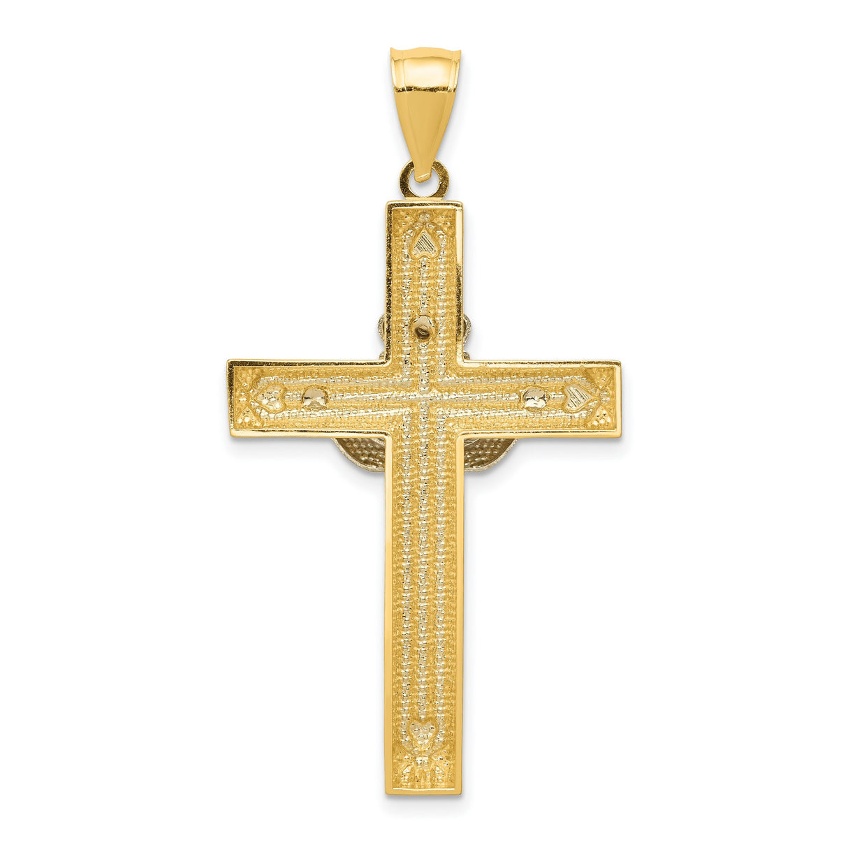 Claddagh Latin Cross With Shamrock Accents Charm Pendant in Real 14k Multi-Tone Gold