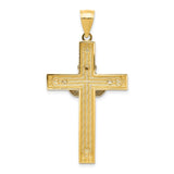 Claddagh Latin Cross With Shamrock Accents Charm Pendant in Real 14k Multi-Tone Gold
