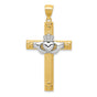 Claddagh Latin Cross With Shamrock Accents Charm Pendant in Real 14k Multi-Tone Gold