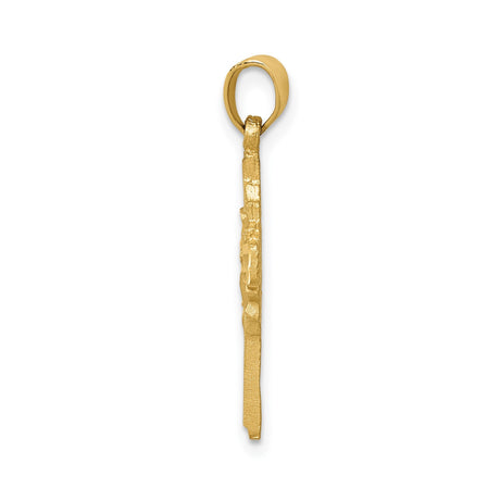 14k Yellow Gold Cross Pendant with Dove Motif and Light Burst Design for Men and Women