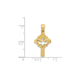 14k Yellow Gold Cross Pendant with Dove Motif and Light Burst Design for Men and Women