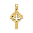 14k Yellow Gold Cross Pendant with Dove Motif and Light Burst Design for Men and Women