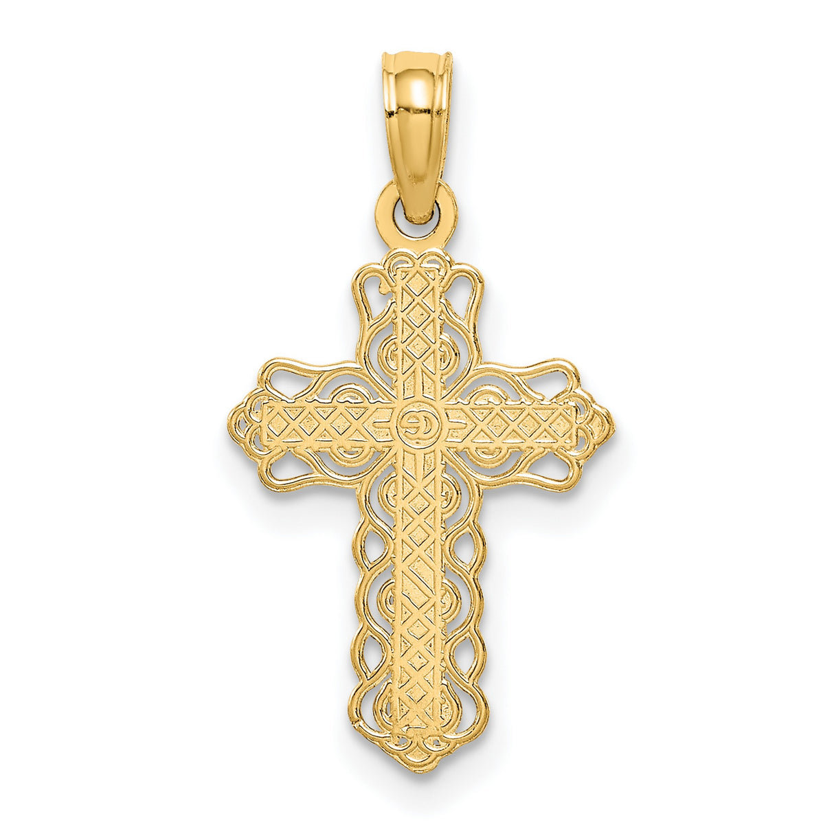 Budded Cross Charm Pendant in Real 14k Yellow Gold