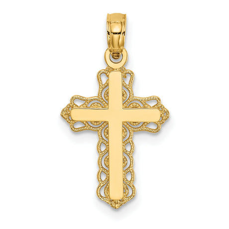 Budded Cross Charm Pendant in Real 14k Yellow Gold