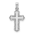 Lace Trim and Polished Center Cross Charm Pendant in Real 14k White Gold