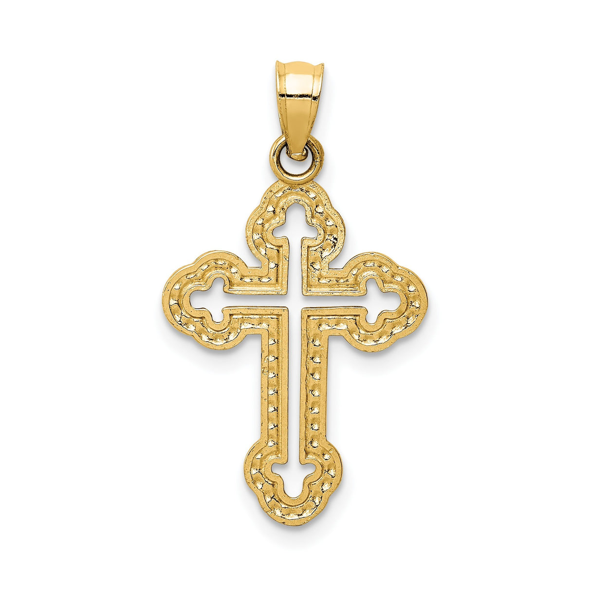 14k Yellow Gold Cross Pendant with Budded Floral Edge Openwork Design for Men and Women