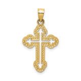 14k Yellow Gold Cross Pendant with Budded Floral Edge Openwork Design for Men and Women