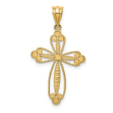 14k Yellow Gold Budded Cross Pendant with Openwork Design, Vintage Religious Style