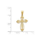 14k Yellow Gold Budded Cross Pendant with Openwork Design, Vintage Religious Style
