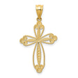 14k Yellow Gold Budded Cross Pendant with Openwork Design, Vintage Religious Style