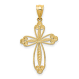 14k Yellow Gold Budded Cross Pendant with Openwork Design, Vintage Religious Style
