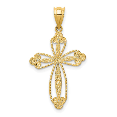 14k Yellow Gold Budded Cross Pendant with Openwork Design, Vintage Religious Style
