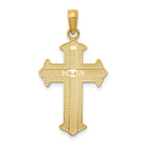 14k Yellow Gold Cross Pendant with Polished Finish, Raised Design, Shield Tips, Beveled Edges