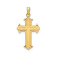 14k Yellow Gold Cross Pendant with Polished Finish, Raised Design, Shield Tips, Beveled Edges
