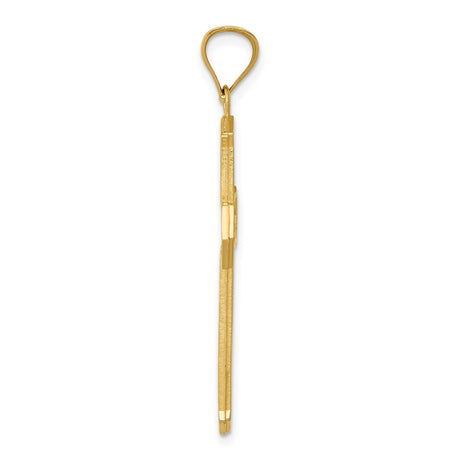 14k Yellow Gold Cross Pendant with Beveled Edge and Sandblasted Flared Design for Men and Women