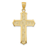 14k Yellow Gold Cross Pendant with Beveled Edge and Sandblasted Flared Design for Men and Women
