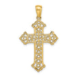 Cut-out Budded Cross Charm Pendant in Real 14k Yellow Gold