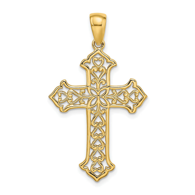 Cut-out Budded Cross Charm Pendant in Real 14k Yellow Gold