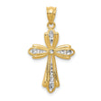 Fleur De Lis Cross With Rhodium Accents Charm Pendant in Real 14k Multi-Tone Gold