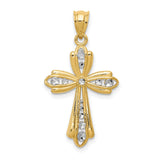Fleur De Lis Cross With Rhodium Accents Charm Pendant in Real 14k Multi-Tone Gold