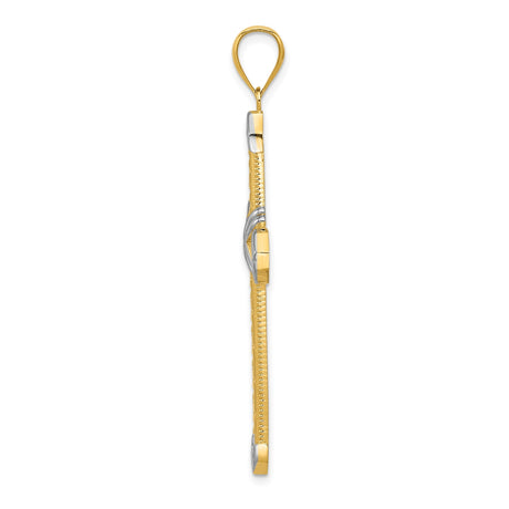 14k Multi-Tone Gold Latin Cross Pendant with Textured Rhodium Accents