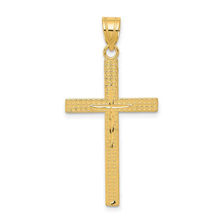 Diamond-Cut Latin Cross Charm Pendant in Real 14k Yellow Gold