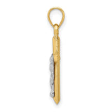 Hollow Latin Crucifix Charm Pendant in Real 14k Multi-Tone Gold