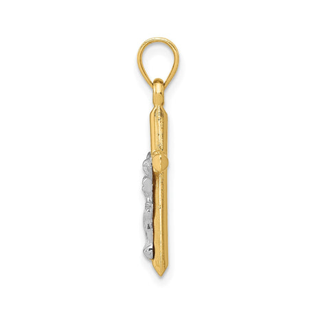 14k Two-Tone Gold Crucifix Cross Pendant, Polished Latin Cross Charm, Religious Style