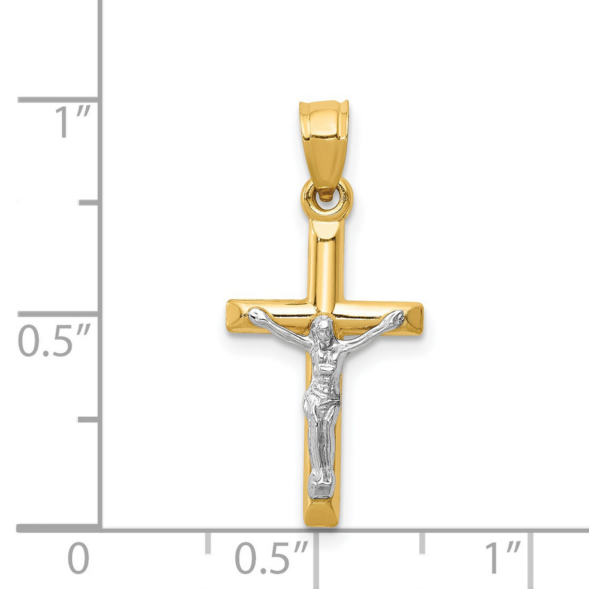 Hollow Latin Crucifix Charm Pendant in Real 14k Multi-Tone Gold