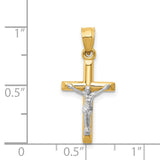 Hollow Latin Crucifix Charm Pendant in Real 14k Multi-Tone Gold