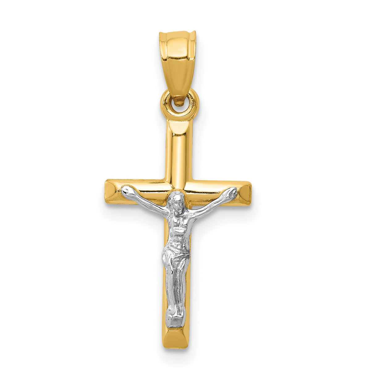 Hollow Latin Crucifix Charm Pendant in Real 14k Multi-Tone Gold