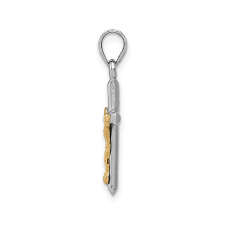 14k Two-Tone Gold Crucifix Pendant Featuring Jesus on the Cross Religious Charm