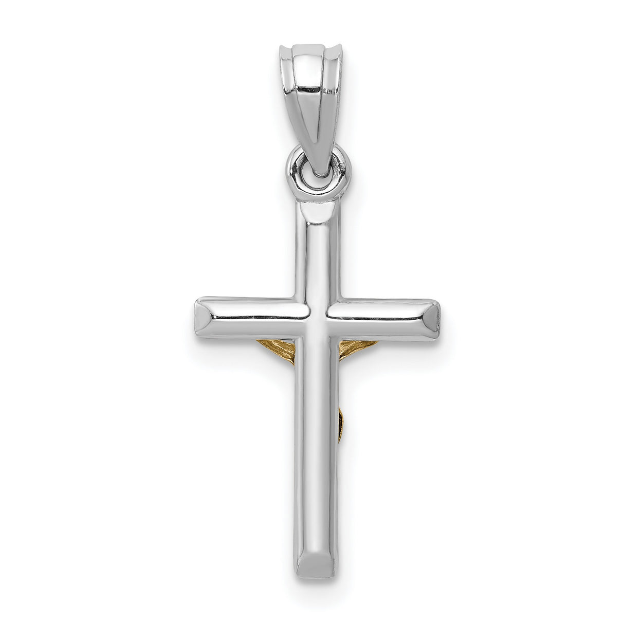 Hollow Latin Crucifix Charm Pendant in Real 14k Multi-Tone Gold