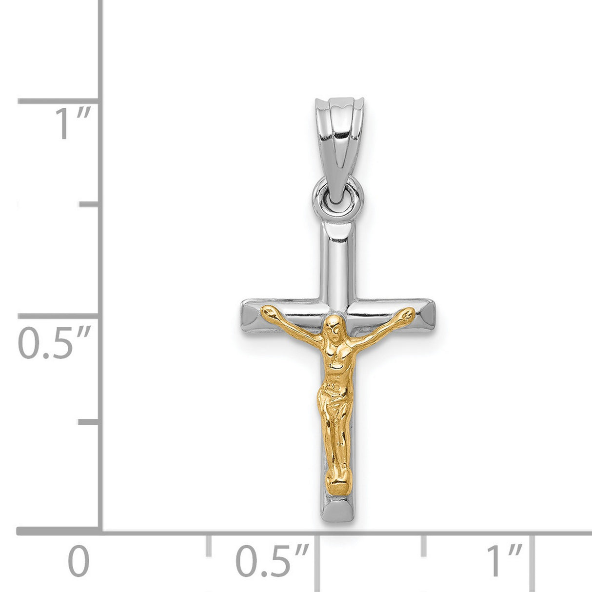 Hollow Latin Crucifix Charm Pendant in Real 14k Multi-Tone Gold