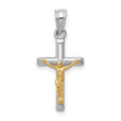 Hollow Latin Crucifix Charm Pendant in Real 14k Multi-Tone Gold