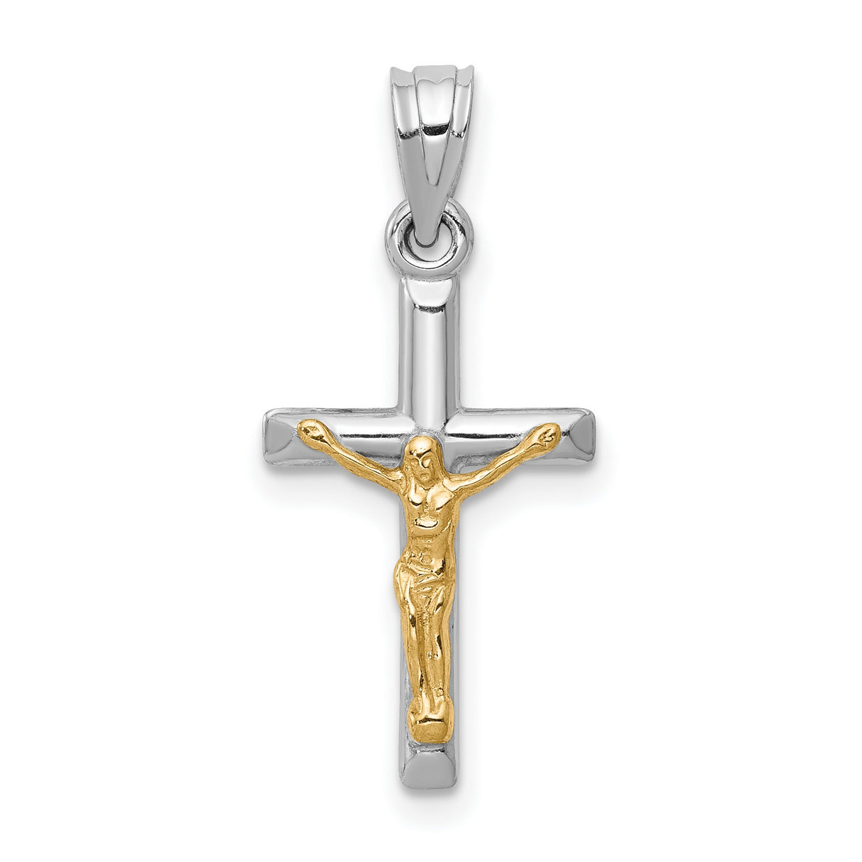Hollow Latin Crucifix Charm Pendant in Real 14k Multi-Tone Gold
