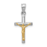 Hollow Latin Crucifix Charm Pendant in Real 14k Multi-Tone Gold