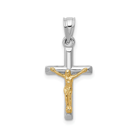 14k Two-Tone Gold Crucifix Pendant Featuring Jesus on the Cross Religious Charm