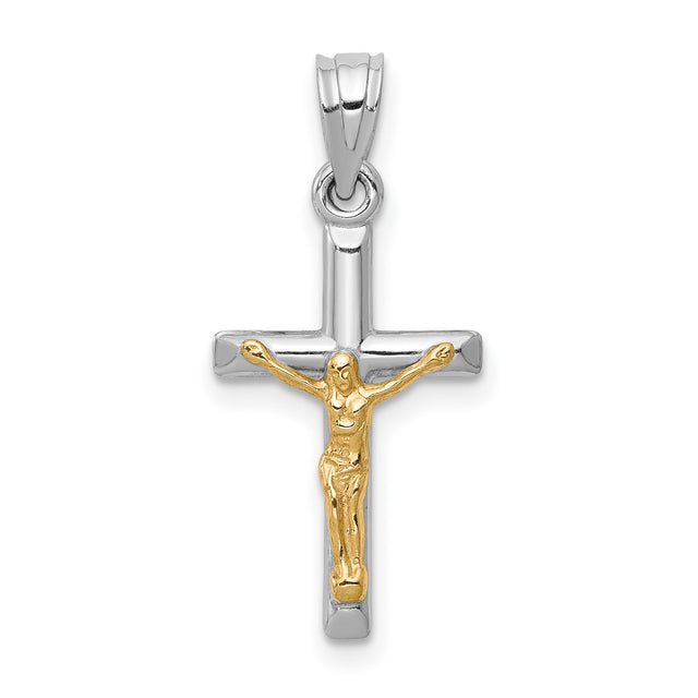 Hollow Latin Crucifix Charm Pendant in Real 14k Multi-Tone Gold