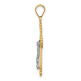 Fleur De Lis Crucifix Charm Pendant in Real 14k Multi-Tone Gold