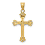 Fleur De Lis Crucifix Charm Pendant in Real 14k Multi-Tone Gold