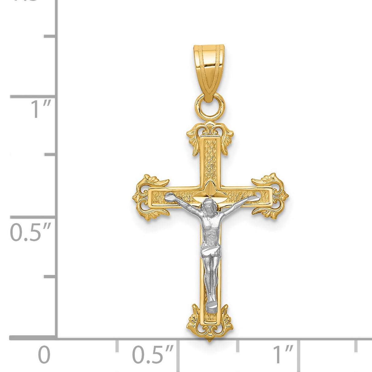 Fleur De Lis Crucifix Charm Pendant in Real 14k Multi-Tone Gold